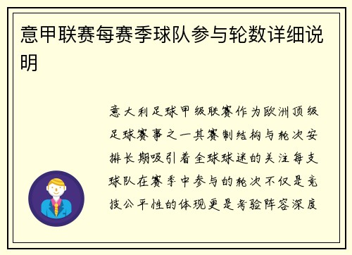 意甲联赛每赛季球队参与轮数详细说明